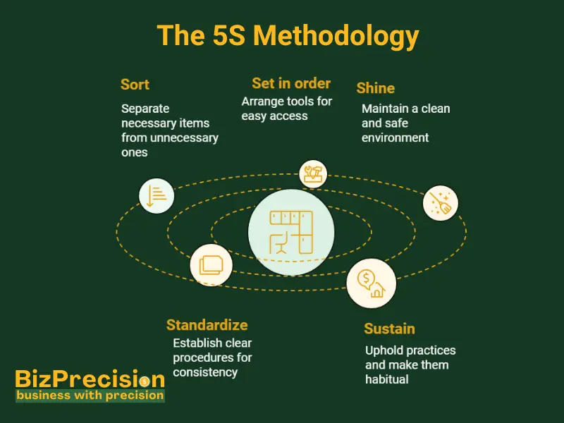 Lean Manufacturing: Streamlining Operations for Maximum Efficiency and Profit 2 The 5S methodology steps: Sort, Set in Order, Shine, Standardize, and Sustain.