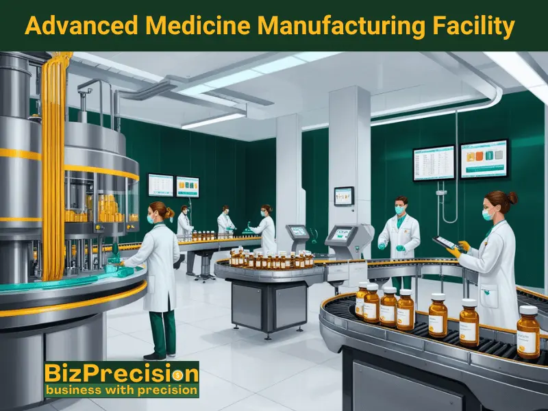 Advanced pharmaceutical manufacturing facility with automated production lines and quality control processes.